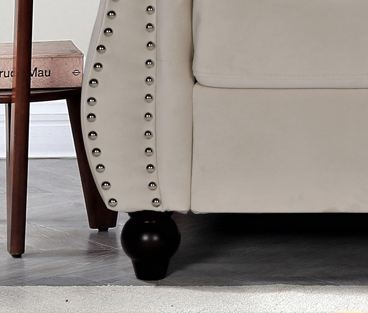 US Pride Furniture Chester 40.55 in. Wide Rolled Arm Velvet Modern Straight living Room Chair, Ivory