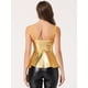 thumbnail image 3 of Top de peplum metálico para mujer, sin mangas, con tiras de espagueti, para fiesta Color Oro M, 3 of 6