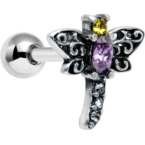 Body Candy 16G Womens 6mm Stainless Steel Purple Dragonfly Helix Jewelry 1/4