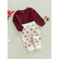thumbnail image 3 of Arvbitana Infant Baby Girl Boy Christmas Outfits Long Sleeve Solid Color Waffle Pullover + Santa Tree Print Trousers Autumn Casual Suit 2Pcs 0-24M, 3 of 9