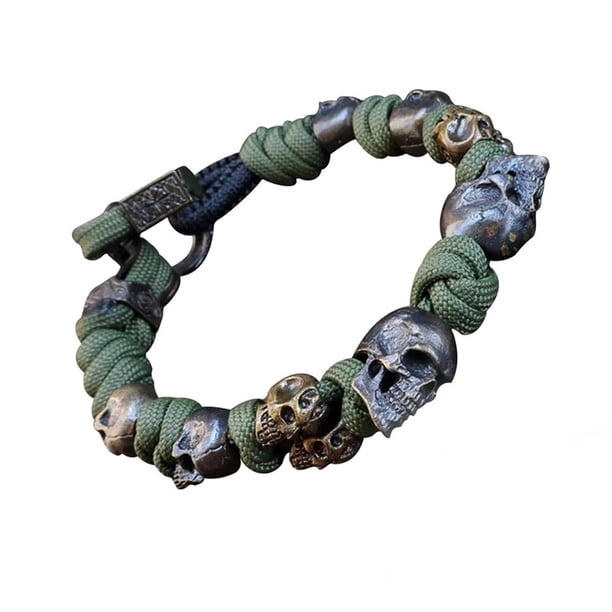 Pulsera de paracord para hombre, pulsera tejida de paracord con esqueleto vintage, esqueleto gótico, ajustable y trenzada