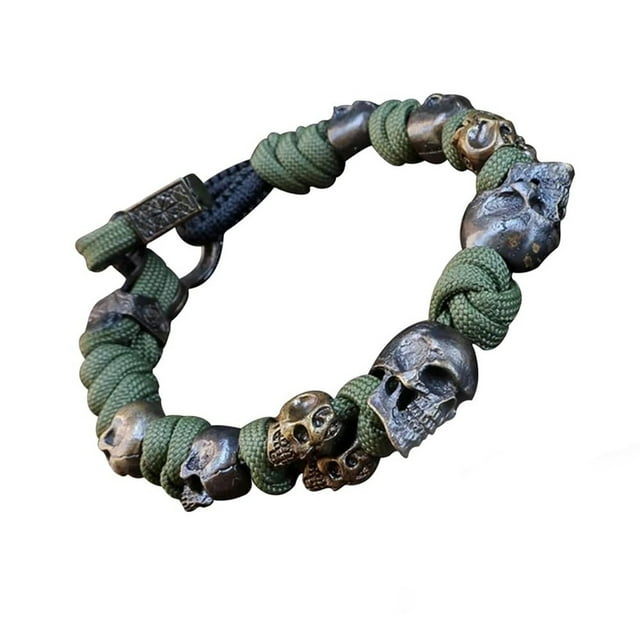 Pulsera de paracord para hombre, pulsera tejida de paracord con esqueleto vintage, esqueleto gótico, ajustable y trenzada