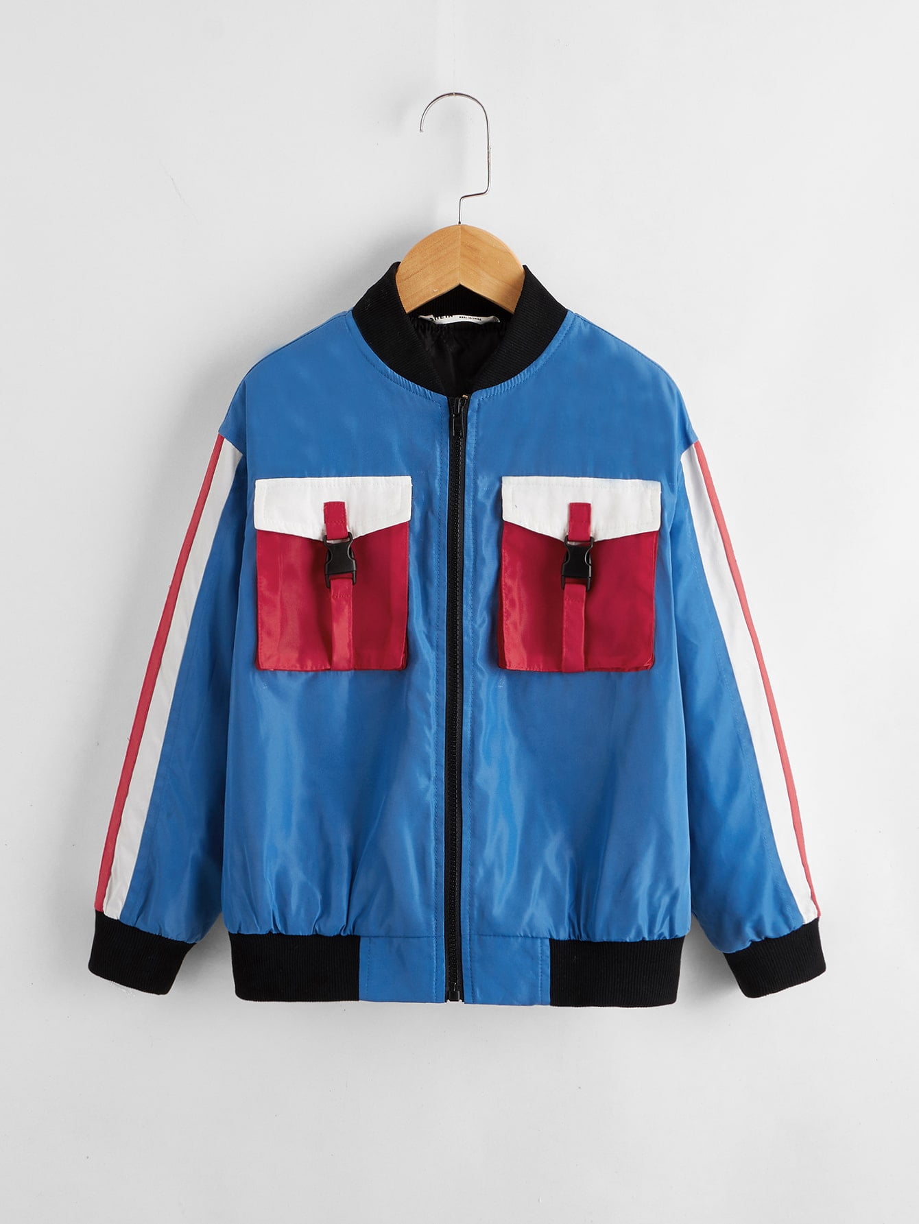Girls Flap Pocket Colorblock Bomber 