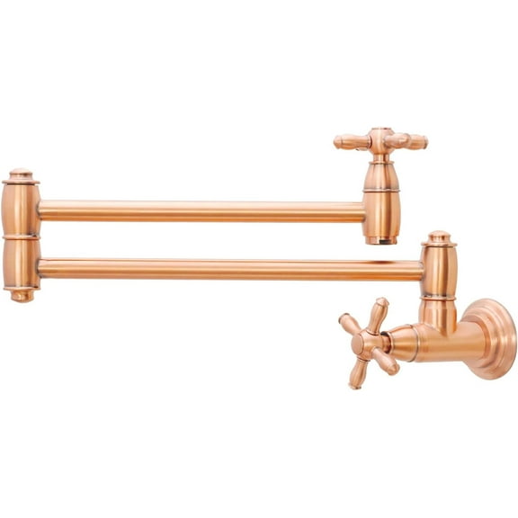 Akicon Pot Filler Faucet - Solid Brass Wall Mount Kitchen Faucets with Double Foldable Swing Arms, 22" Folding Stretchable Kitchen Faucet over Stove & Range, Copper Kitchen Faucet - AK98288N1