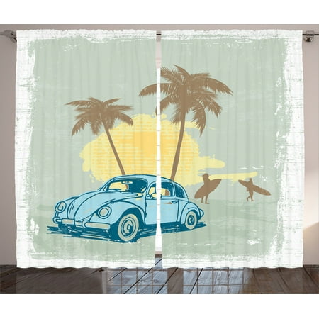 Surf Decor Curtains 2 Panels Set Summer Illustration With Vintage