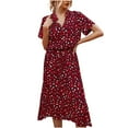 thumbnail image 2 of Pisexur Robe à Manches Courtes à Col en V pour Femme, Mode d'Été Décontractée, Imprimé à Pois, Robe à Manches Courtes à Cordon, Robe pour Femme, 2 of 8