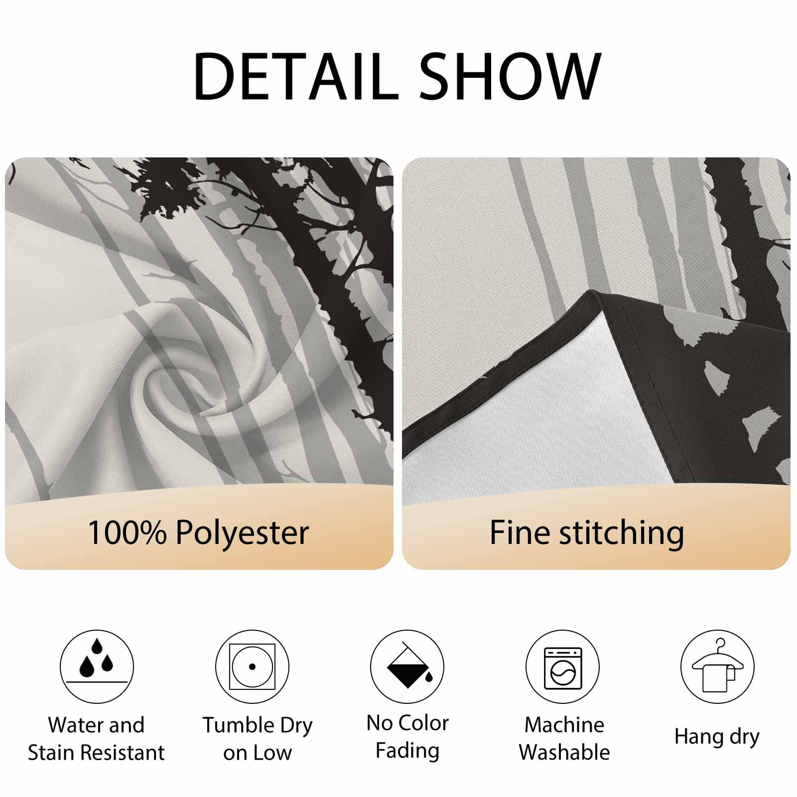 Round Tablecloth Rustic Forest Bear Silhouette Waterproof Oil Proof Polyester Table Cloth Cover Decor for Home Dining Outdoor,Patio,Parties, 54" Dia. Black Gray Farmhouse Country
