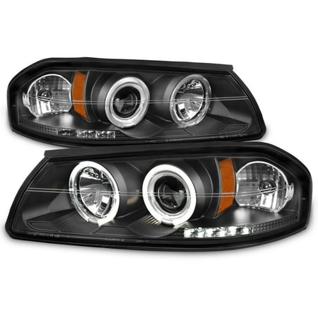 Fits 2000 2005 Chevy Impala Dual Halo Projector Led Black Headlights Lamps