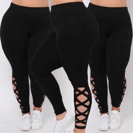 Womens Black Leggings Plus Size Spandex Curvy Pants Solid New