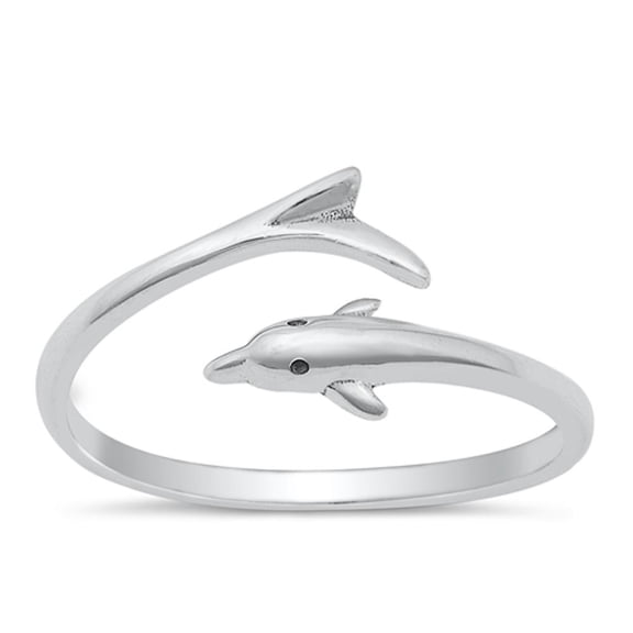 Beautiful Dolphin Spoon Ring .925 Sterling Silver Adjustable Band Jewelry Female Male Unisex Size 4