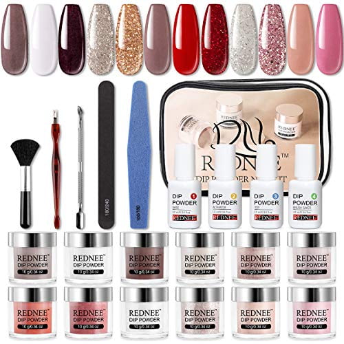 REDNEE Dip Powder 12 Colors Nail Starter Kit with Base Activator and Top Coat 22pcs Gift Set for Nail Art - RE08 Inviting Color REDNEE Dip Powder 12 Colors Nail Starter Kit with Base Activator and Top Coat 22pcs Gift Set for Nail Art - RE08 Inviting Color