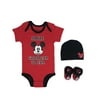 Mickey Mouse Baby Boy Short Sleeve Bodysuit, Booties & Cap Shower Gift Set, 3-Piece