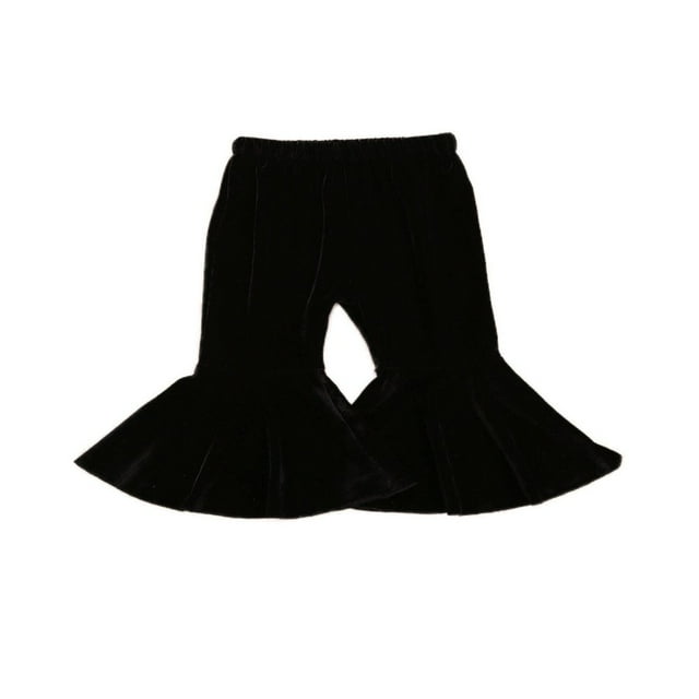 Toddler Baby Girls Flare Pants Velvet Bell Bottom Pants Ruffle Leggings Solid Stretchy Flare Pants