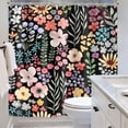 thumbnail image 3 of Extra Long Black Floral Shower Curtain for Bathroom Decor 72Wx84H Watercolor Cute Plants Spring Girly Women Colorful Boho Art Printed Fabric Polyester Waterproof 12 Pack Plastic Hook, 3 of 15
