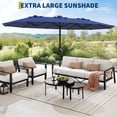 thumbnail image 3 of Kicctian 15FT Double-Sided Patio Umbrella with Solar LED Lights & Base, Extra Large Rectangle Market Umbrella Outdoor,  UV & Fade-Resistant, Ideal for Deck, Pool, Backyard, Garden, Navy Blue, 3 of 9