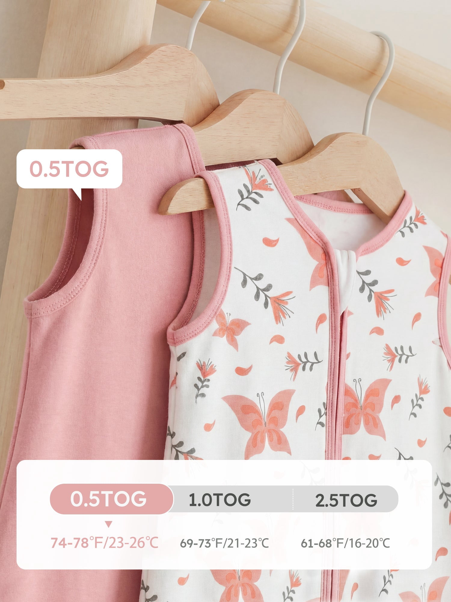 YOOFOSS Baby Sleep Sack 12-18 Months Wearable Blanket for Babies 100% Organic Cotton 2-Way Zipper TOG 0.5 Toddler Sleeping Sack 2 Pack, Sleep Sacks