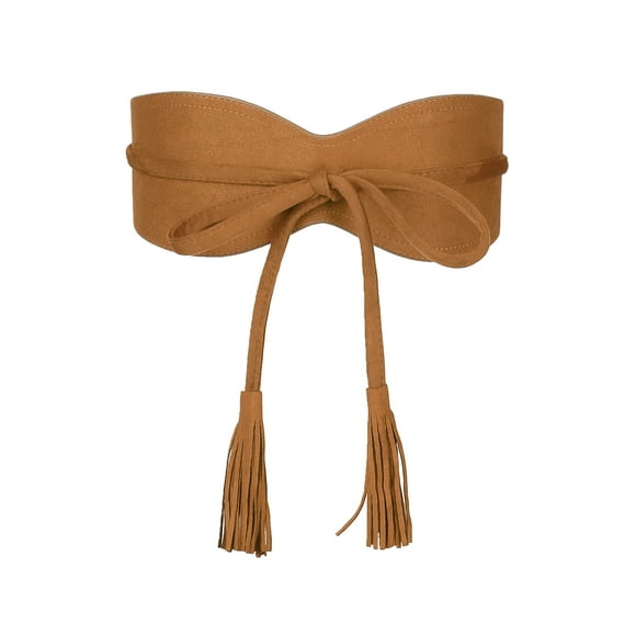 INSPIRE CHIC Women's Solid Wide Wrap Obi Waist Band Belts Suede Belt for Dresses Brown