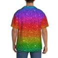 thumbnail image 5 of Gaeub Rainbow Glitter Men's Lapel Short Sleeve Shirt, Relaxed Fit Shirt, Soft and Breathable for Outdoors Party Travel - X-Large, 5 of 7