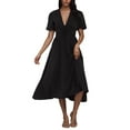 thumbnail image 4 of Vestido de mujer INSPIRE CHIC con escote en V, manga corta, cintura elástica, vestido sólido XS negro, 4 of 7