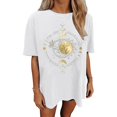 thumbnail image 2 of TSADFHJI Hauts d'Hiver pour Femmes 1X Mode Décontractée Imprimé Col Rond Manches Courtes T-Shirt TG Jaune, 2 of 4