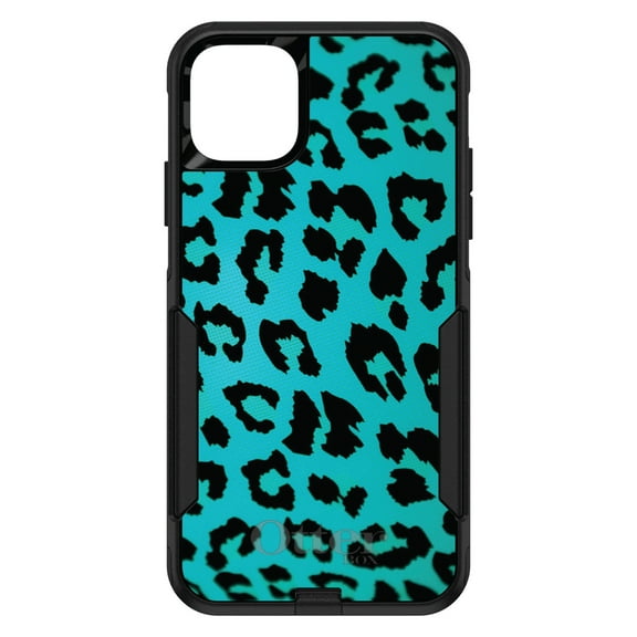 DistinctInk OtterBox Commuter Custom Case for Apple iPhone 15 (6.1" Screen) - Teal Black Leopard Skin Spots - Raised Bezel Screen Guard