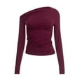 thumbnail image 5 of Camiseta de mujer con cuello inclinado, hombros descubiertos y manga larga de punto, 5 of 5