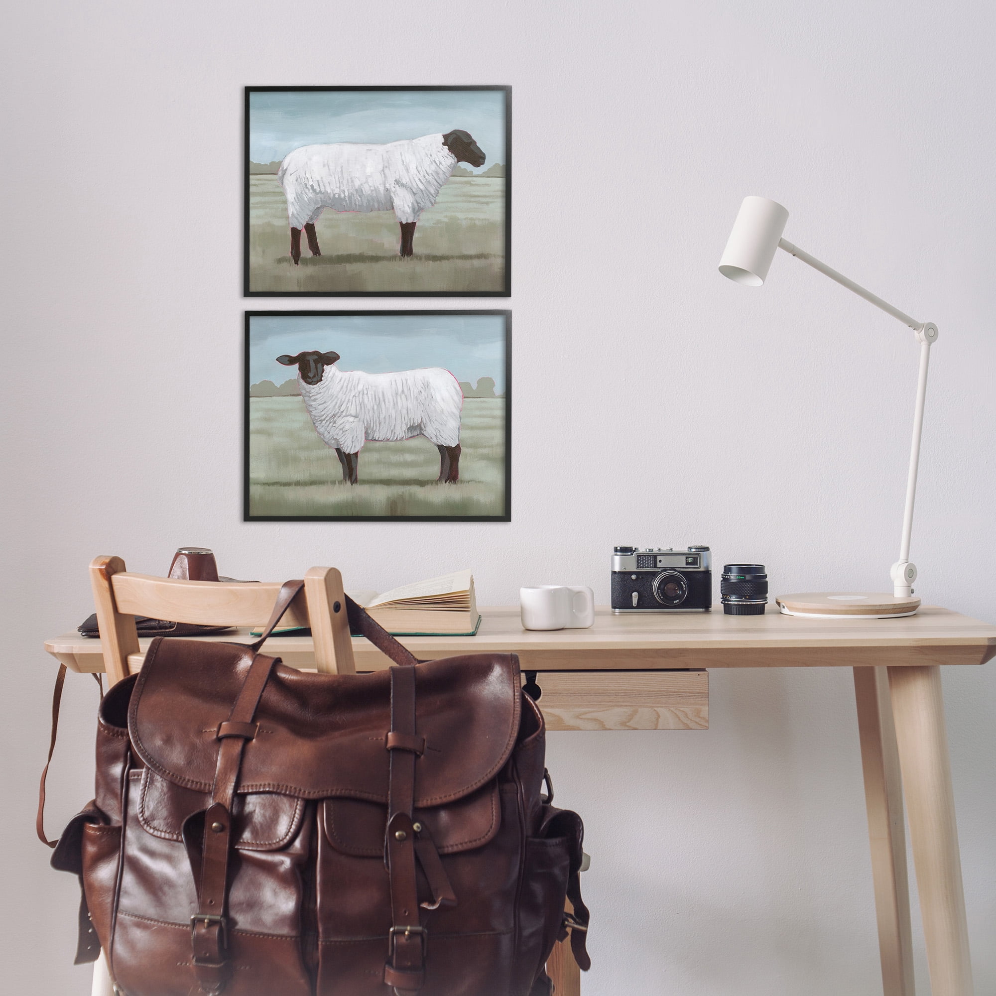 Stupell Industries Sheep Duo in Pasture Animals & Insects Painting Black Framed Art Print Wall Art, 14 x 11, Set of 2