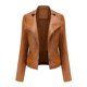thumbnail image 2 of Puntoco chaqueta de mujer delgada de cuero con cuello alto y cremallera traje de motocicleta cinturón abrigo chaqueta tops liquidación de Navidad Puntoco Puntoco-3770, 2 of 5