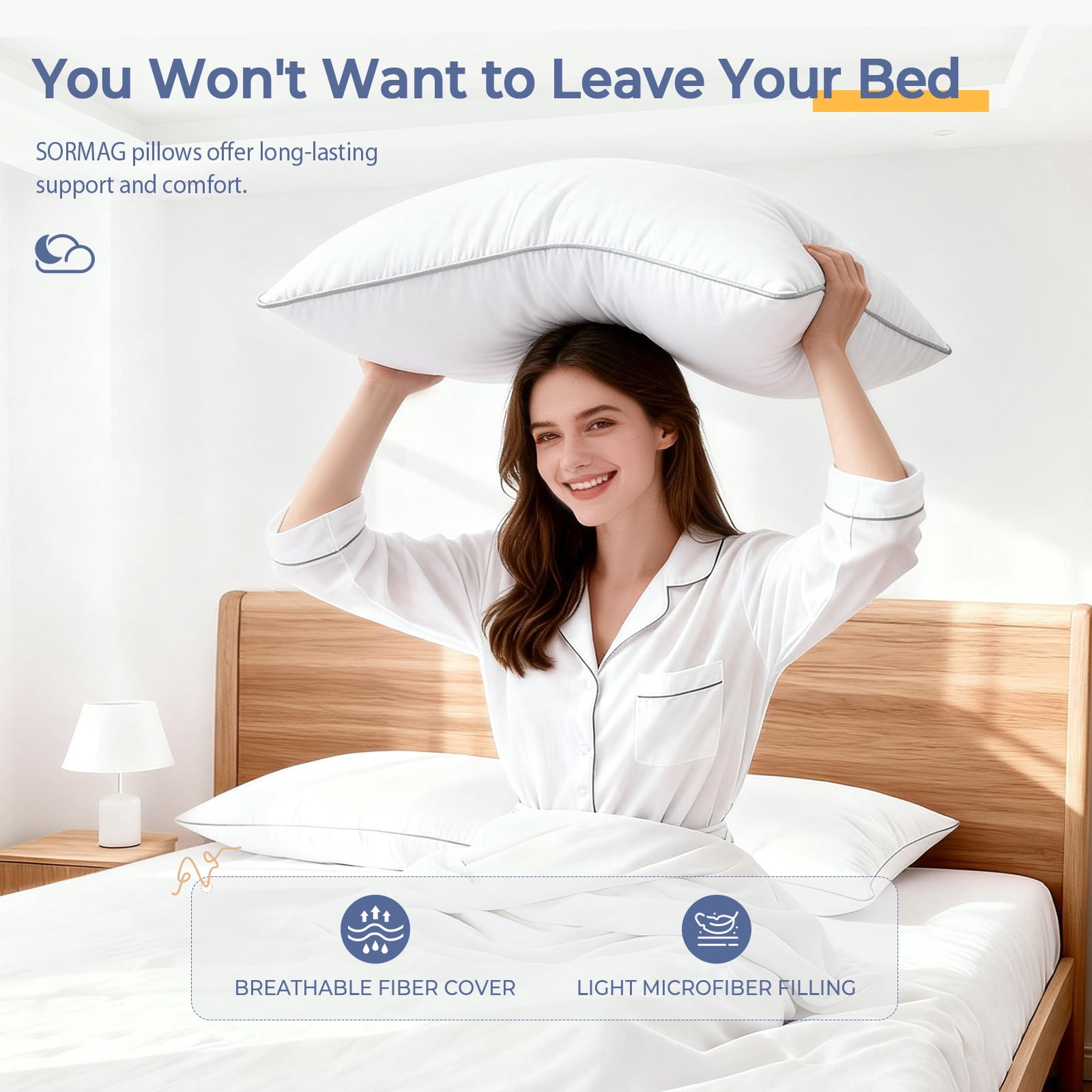 SORMAG Pillows Queen Size Set of 2, Bed Pillows for Side and Back Sleepers, Soft Down Alternative Pillows, Hotel Quality and Machine Washable