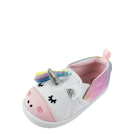 Infant Girls' Wonder Nation Unicorn Casual Pre-Walk Shoe With 3D Unicorn Face And Rainbow Tassel