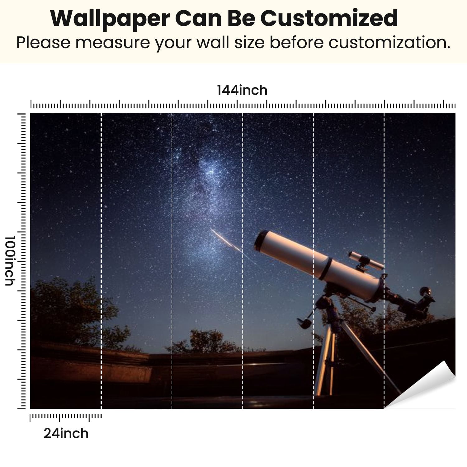 Peel and Stick Wallpaper Telescope watching sky falling star 3d rendering Modern Art Wall Mural Decor Self Adhesive and Removable 100in x 144in