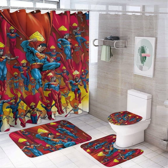 4 Pcs Shower Curtain Set with Non-Slip Rug, Toilet Lid Cover and Bath Mat, Colorful Waterproof Shower Curtain with 12 Hooks, Bathroom Decor Accessories 72" x 72"