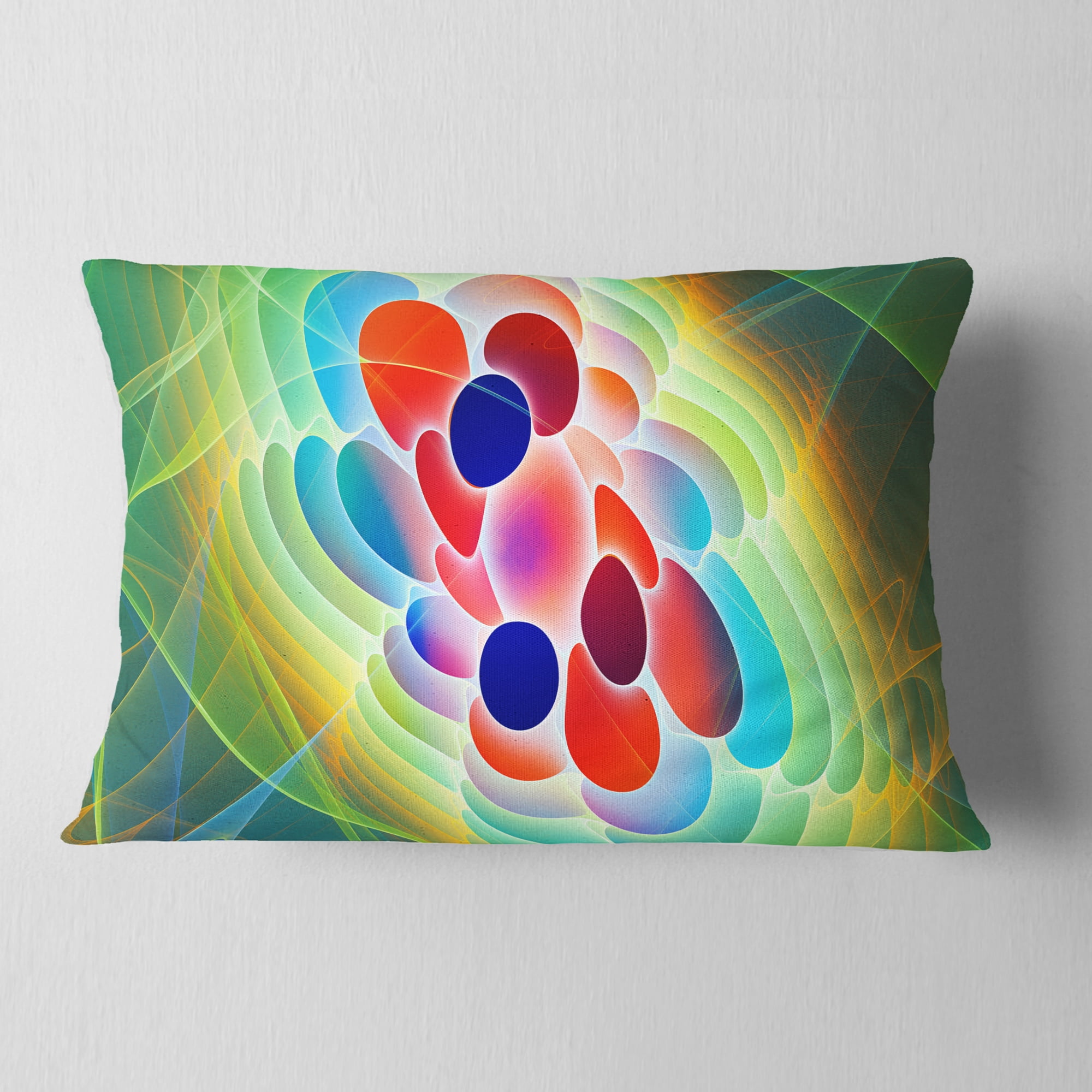 Designart Red Blue Fractal Virus Design - Abstract Throw Pillow - 12x20
