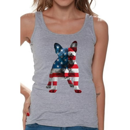 Bulldog Tank Awkward Styles Women's USA Flag French Bulldog Cute Graphic Tank Tops 4th Of July Party Pet Lover ()