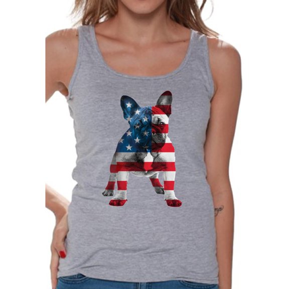 Awkward Styles Women's USA Flag French Bulldog Cute Graphic Tank Tops 4th Of July Party Pet Lover