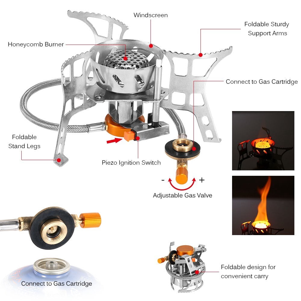 Portable Windproof Camping Gas Stove Foldable Split Burner Adapter