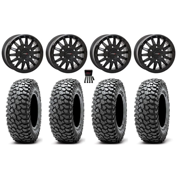 System 3 SB-8 Bdlk 15" Wheels Bk  68mm 35" RocScraper Tires Can-Am Maverick R