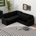thumbnail image 2 of Gewnee 5-Seater Black L-Shaped Convertible Sofa - Skin-Friendly & Wear-Resistant Chenille Fabric, Solid Wood Frame with Multifunctional Storage, for Living Rooms & Halls, 2 of 11