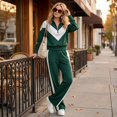 thumbnail image 6 of Szluipve Women’s Color Block Tracksuit 2 Piece Outfits Half Zip Stand Collar Chevron Patchwork Sweatshirt & Side Stripe Wide Leg Pants Casual Loungewear Set Green L, 6 of 7