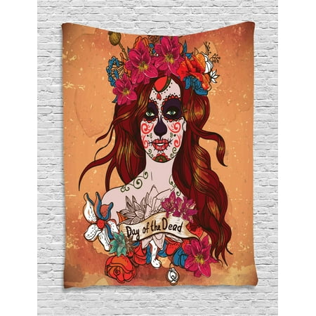 Day Of The Dead Tapestry Dia De Los Muertos Spanish Culture Mexican Festive Skull Art Wall Hanging For Bedroom Living Room Dorm Decor Cinnamon