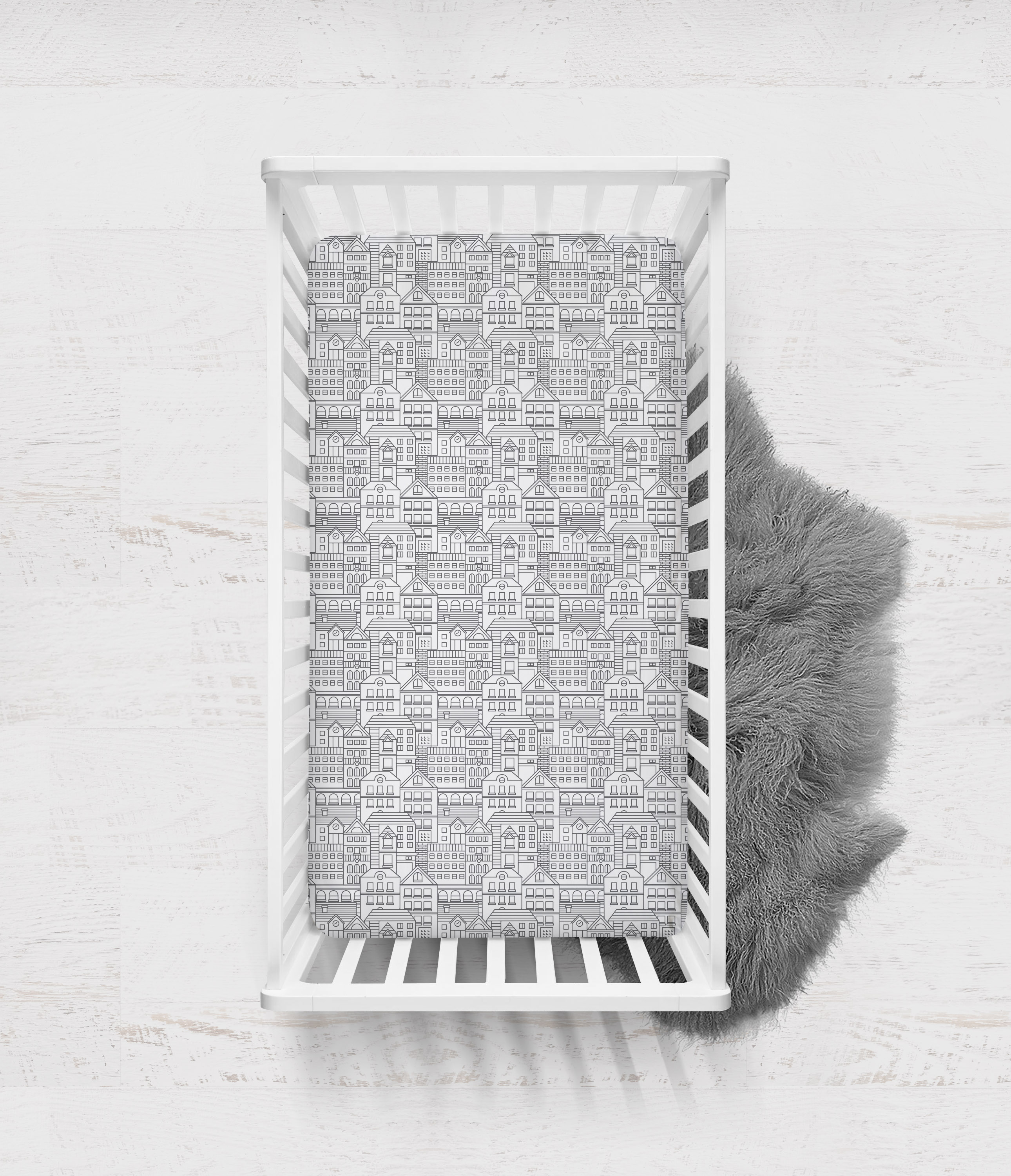 Bacati - Clouds in the City White/Grey Cityscape Crib/Toddler Fitted Sheets