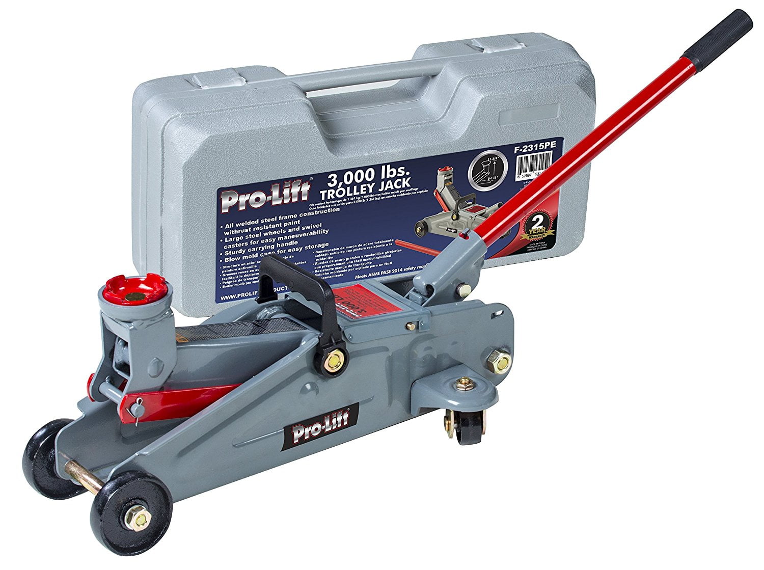Pro-Lift F-2315PE Grey Hydraulic Trolley Jack Car Lift with Blow Molded Case (3000 lbs Capacity)