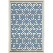SAFAVIEH Courtyard Allison Geometric Bordered Indoor/Outdoor Area Rug, 4' x 5'7", Blue/Beige