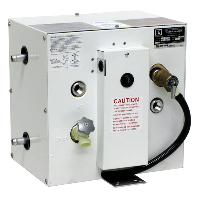 Whale Seaward Calentador de agua caliente de 3 galones con intercambiador de calor lateral - Epoxi blanco - 120V - 1500W