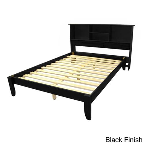 Scandinavia Queen Size Solid Wood Tapered Leg Platform Bed With Bookcase Headboard Queen Size Bed With Headboard Black Finish Walmart Com Walmart Com