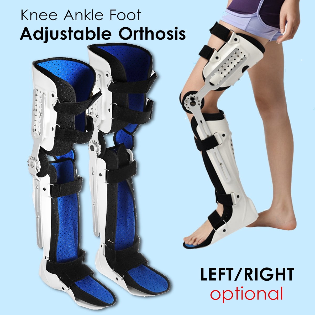 Knee Brace, Knee Ankle Foot Orthosis KAFO Brace Fixed Stiff Thigh Knee