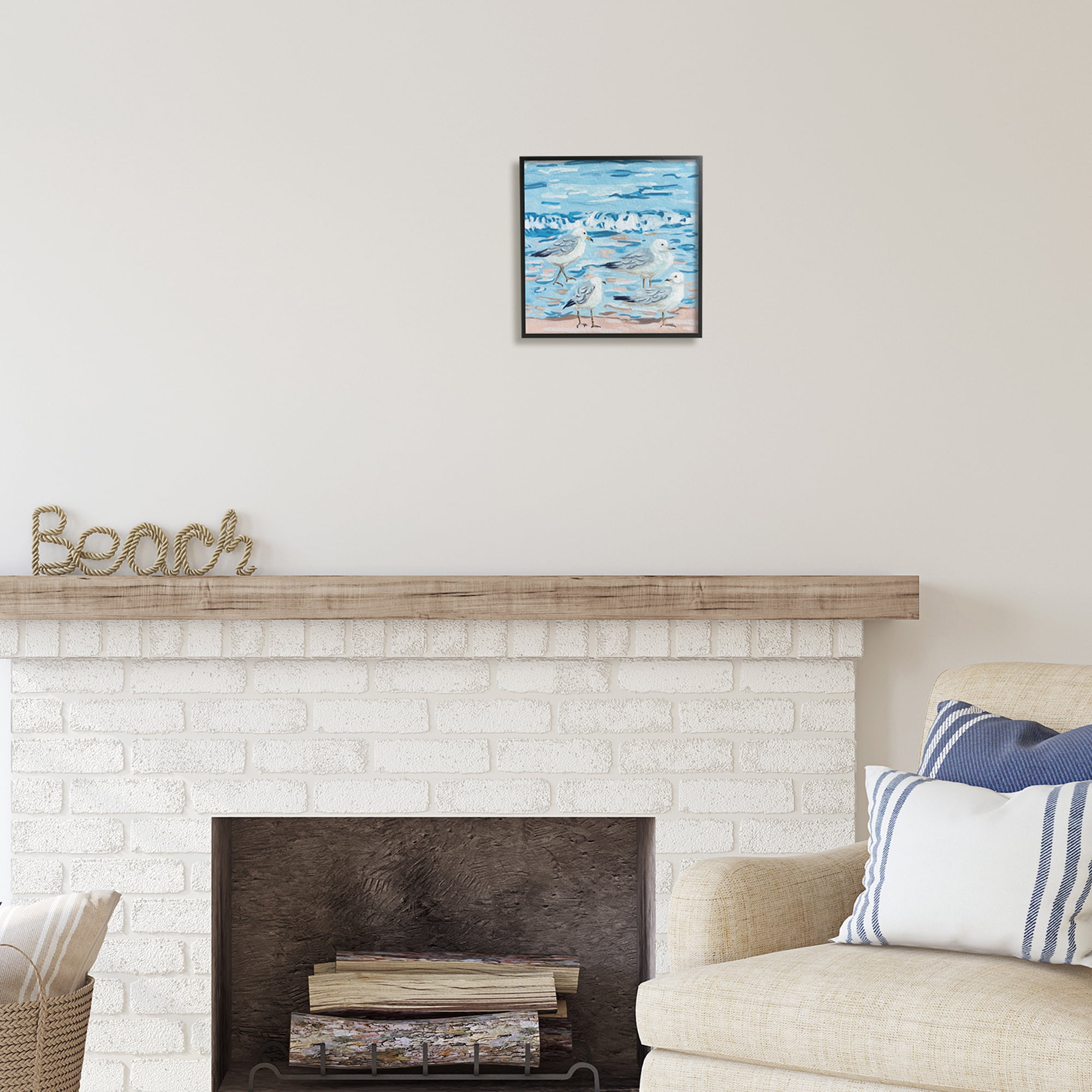 Stupell Industries Modern Sea Birds on Shore Animals & Insects Painting Black Framed Art Print Wall Art, 12 x 12