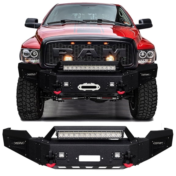 Vijay Compatible with 2002-2003-2004-2005 Dodge RAM 1500 Front Bumper Textured Black Steel with Light and D-ring