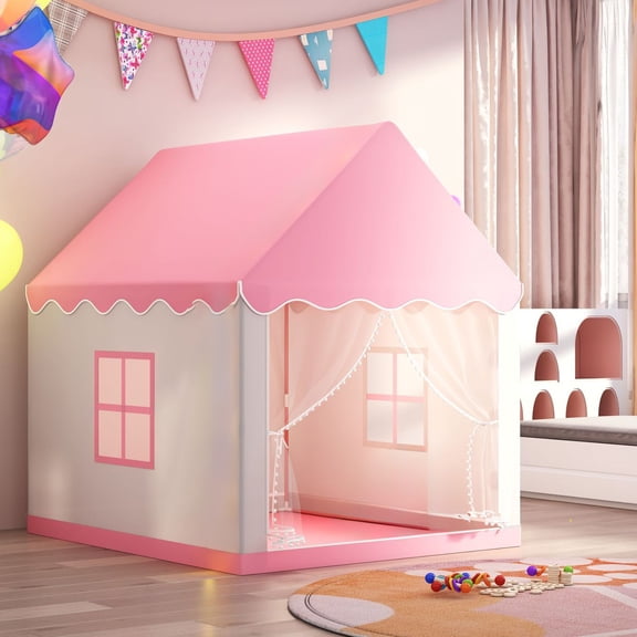 Pink And Gray Spacious Play Tent Breathable Portable Playhouse Perfect For Indoor Outdoor Living Room Backyard Play And Relaxation