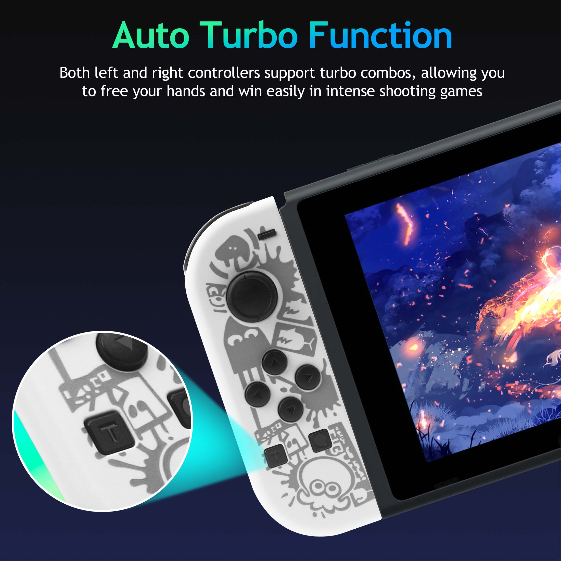 Controlador de Juegos Dividido Inalámbrico, Gamepad Bluetooth con Luz RGB, Movimiento y Vibración, Controlador Recargable para Consola Portátil 7
